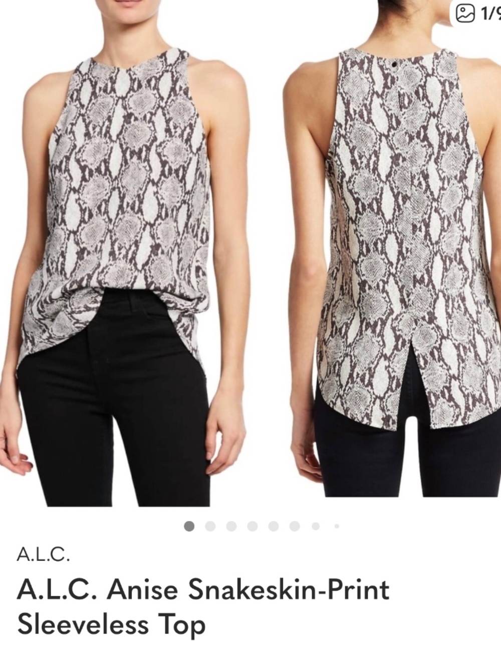 ALC Anise Snakeskin Print Sleeveless Top, White & Black, Size 6.